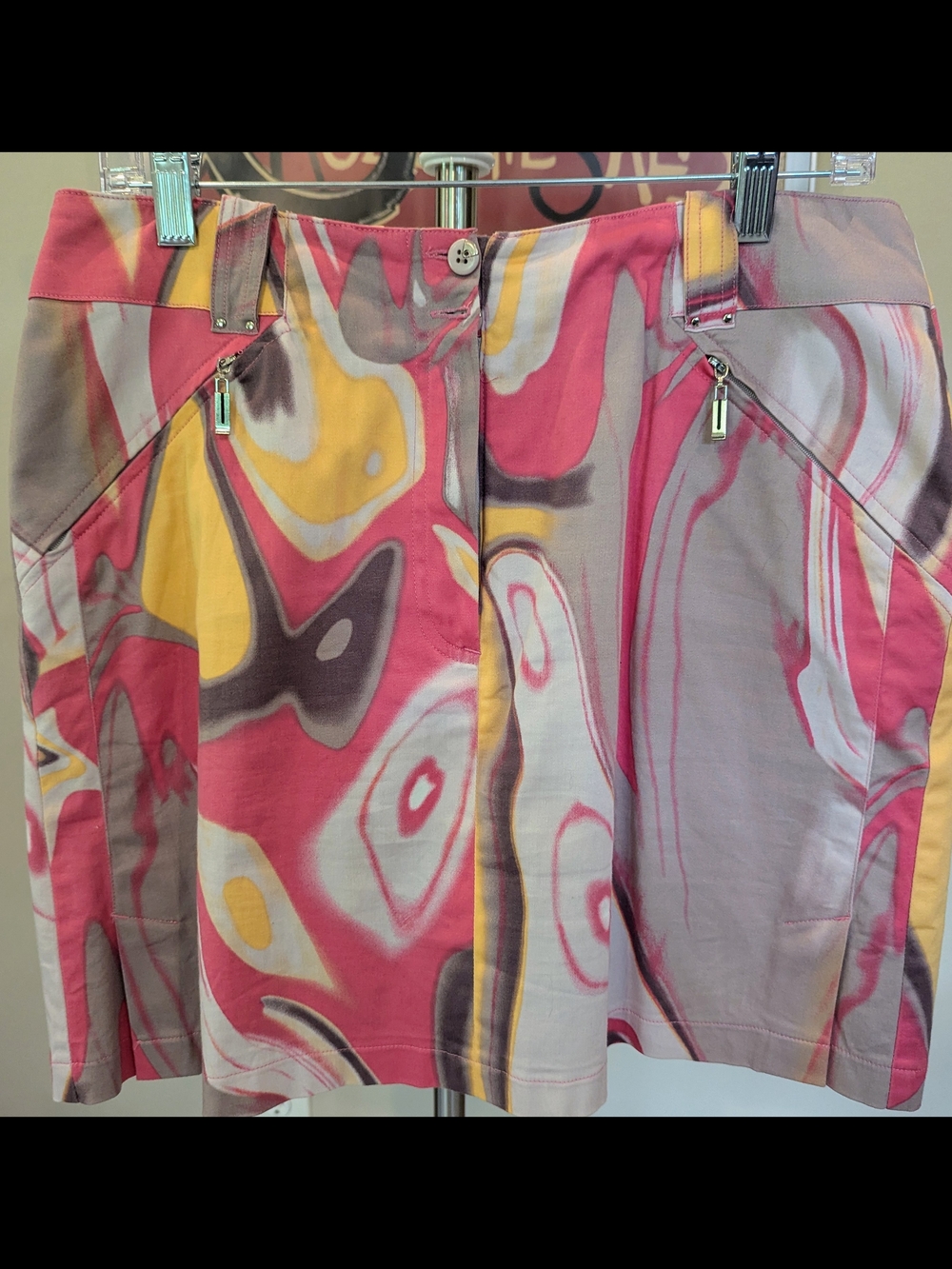 JAMIE SADOCK Abstract Pink Yellow Swirl Performance Golf Skort Skirt 10 EUC $35